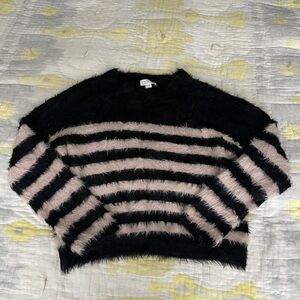 Velvet Black and Pink Striped Fuzzy Sweater